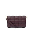 Burgundy Padded Woven Leather Cross-Body Bag With Gold Chain Strap